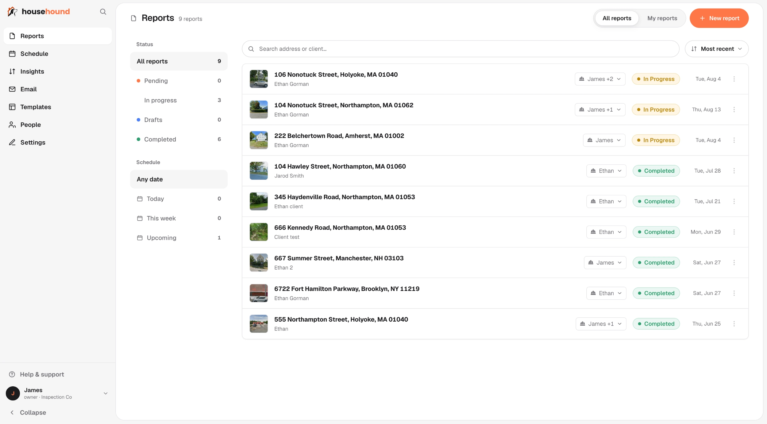 Househound reports dashboard