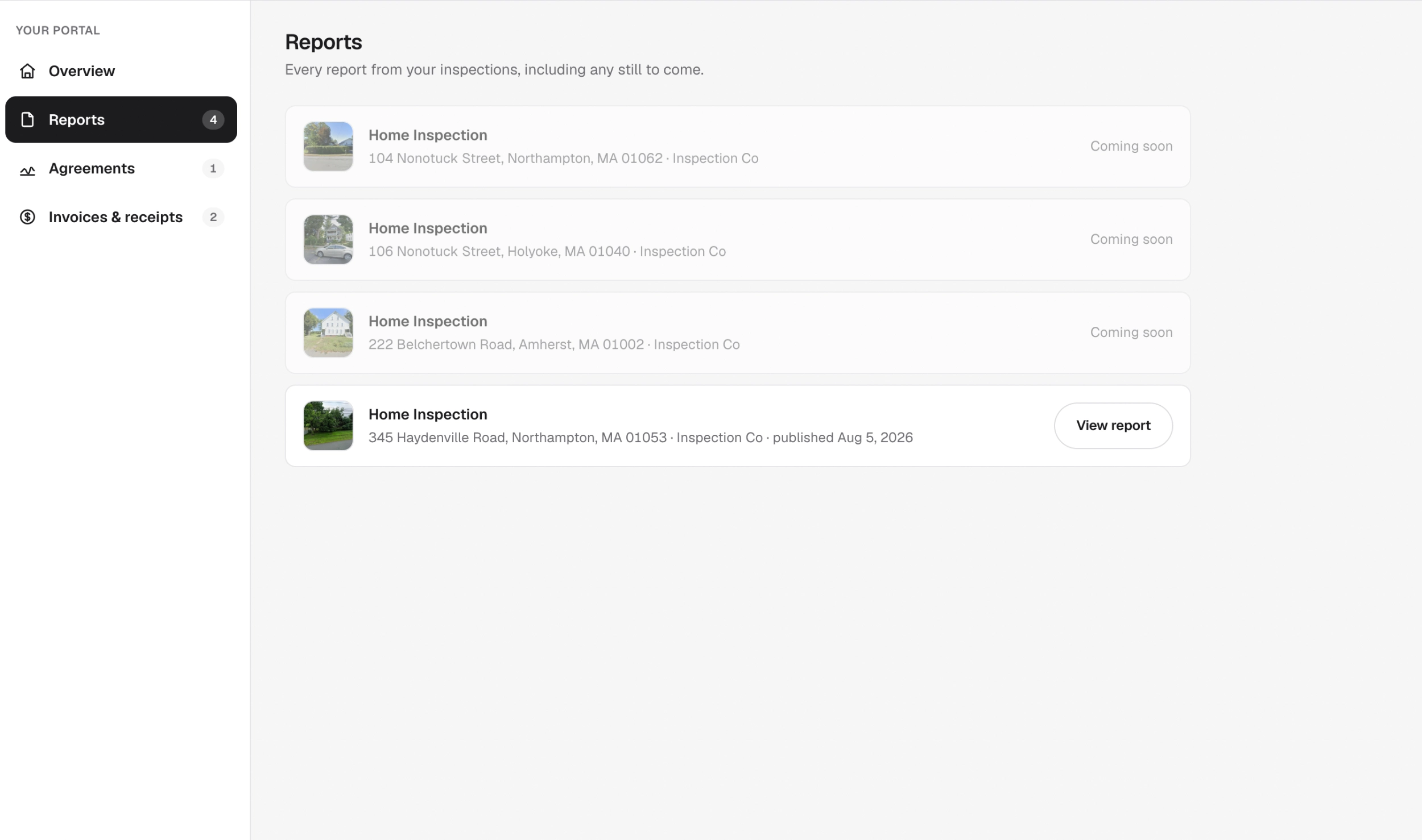 The client and agent portals, with a list of clients and a list of agents.