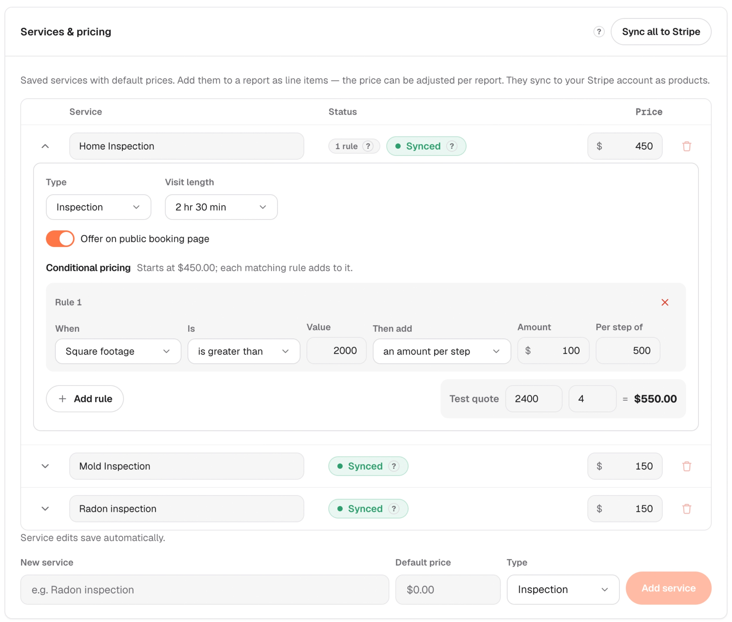 An itemised invoice with line items, a total, and a paid status.